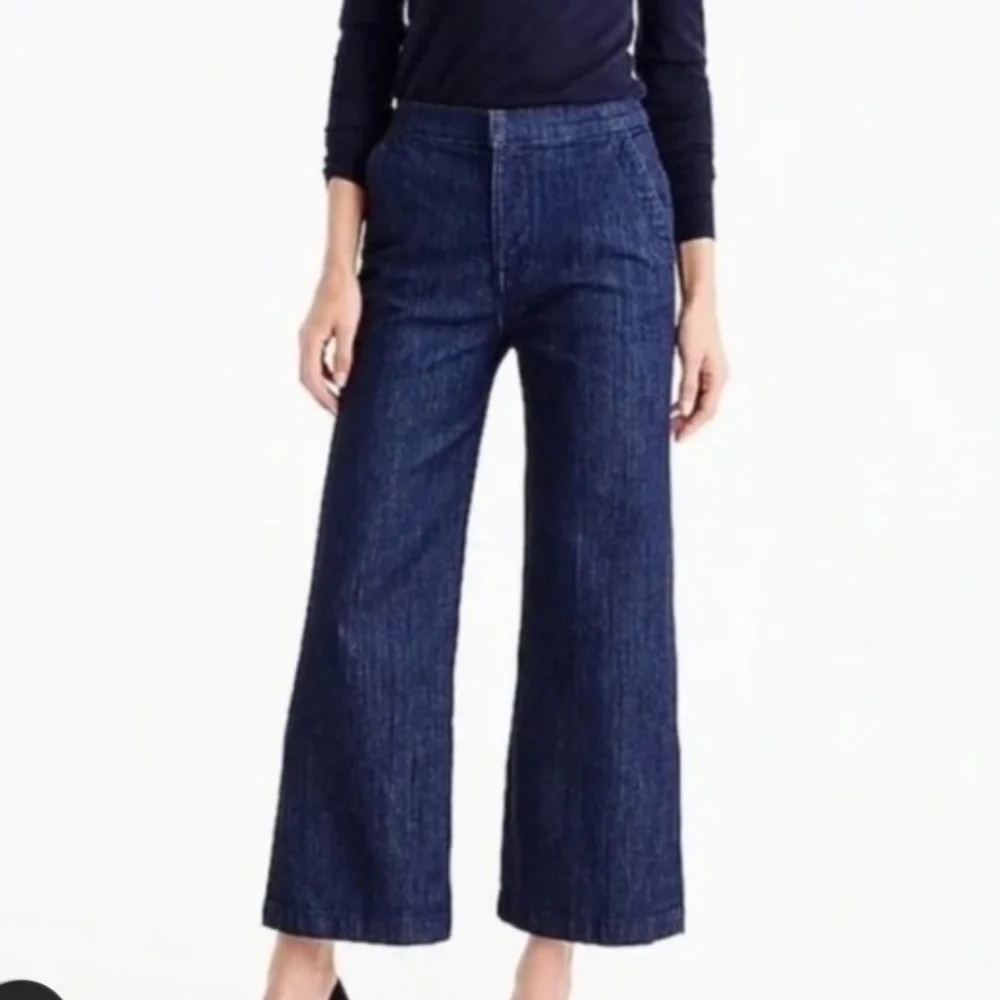 J. Crew Womens 25 Rayner Wide Leg Crop Dark Wash Blue Trouser Jean F9246